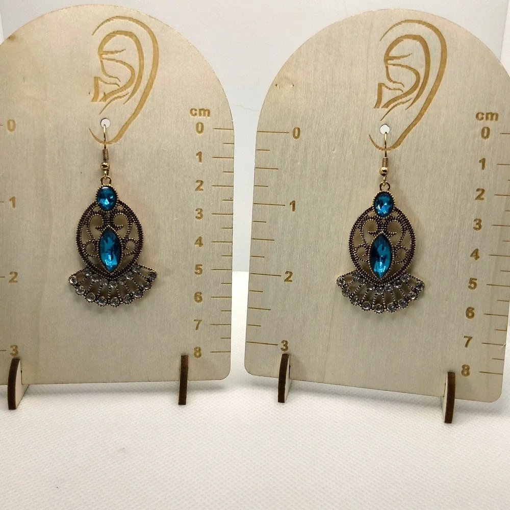 Gold and Blue Teardrop Filigree Earrings‎